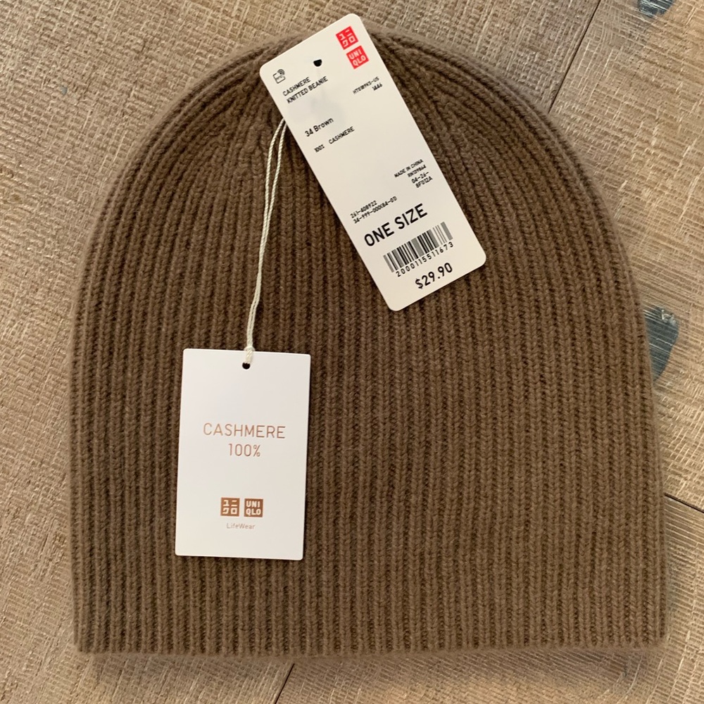 UNIQLO CASHMERE KNITTED BEANIE BROWN